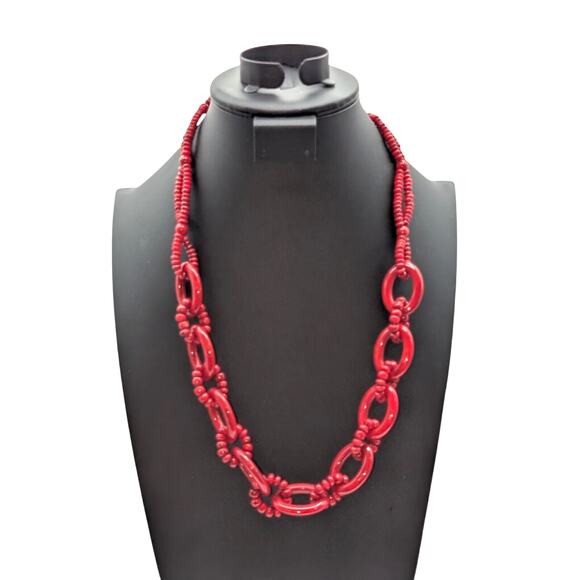 Vintage Red Acrylic Bead Chain Necklace 27"-29.5" - Picture 8 of 8
